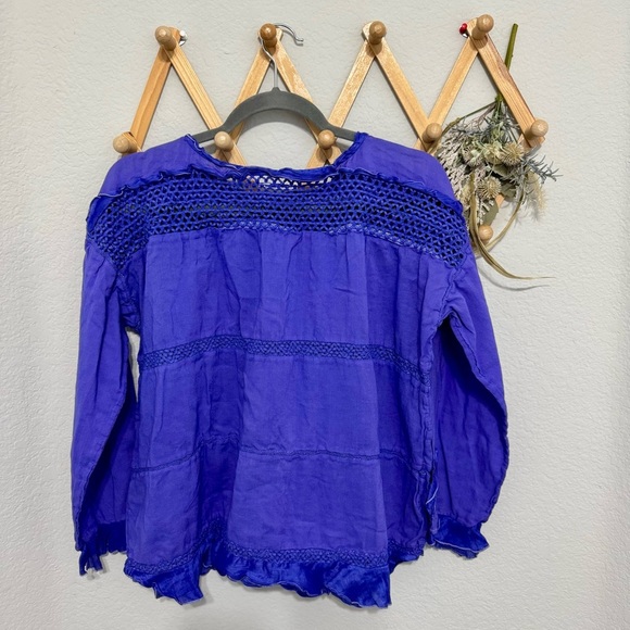 Isabel Marant Chay Striped Lattice Inset Peasant Blouse Purple Women’s Size 8/40 - Picture 2 of 6